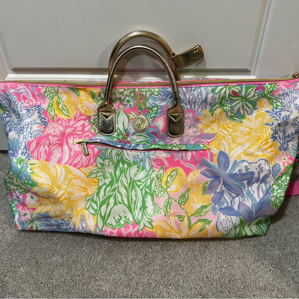 Lilly Pulitzer Colorful Floral Tote Bag with Gold Handles